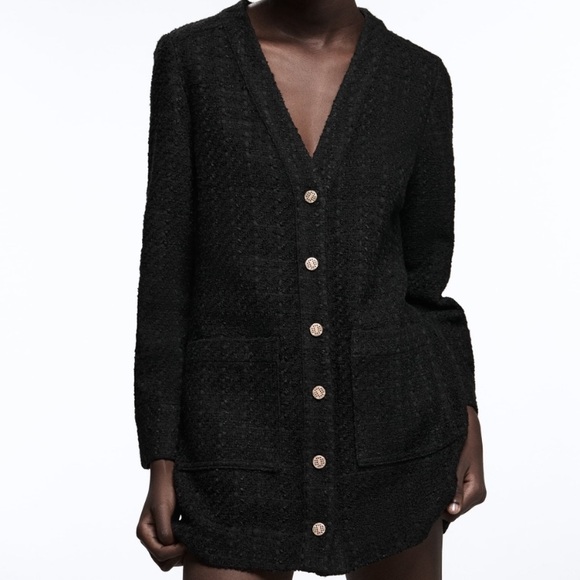 Zara Textured Weave Dress Black Large NWT - Picture 7 of 15